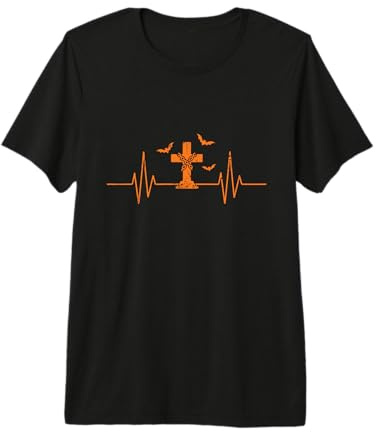 Cruz de Tumba con Cadena Heartbeat EKG Line Halloween Camiseta Premium