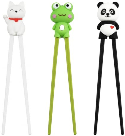 3 Pairs Cartoon Animals Training Chopsticks, Non-Slip Beginner Chopsticks with Panda, Lucky Cat & Frog, Rebound Kids Learning Chopstick, Reusable Toddler Chopstick for Home Daily Use