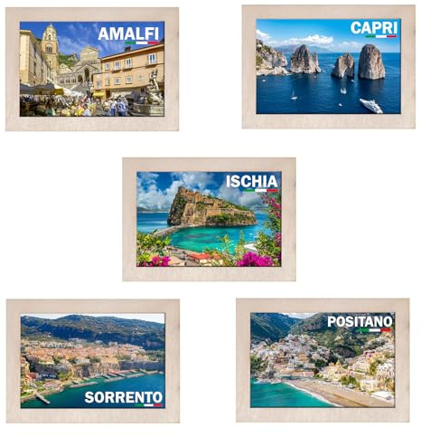 5 imanes de madera de 5 x 7 cm en la costa de Amalfi, souvenir, regalo turístico