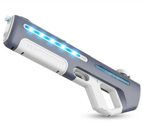 ZVD Pistolet à Eau Électrique,Portée 8m,Lumières LED (Gris)