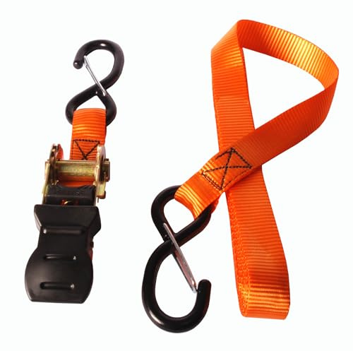 Chapuis - Sangle Polyester avec Tendeur à Cliquet Protection Caoutchouc et 2 Crochets Protection Polyéthylène - Tension Max. 350 kg - 25 mm x 5 m - Orange