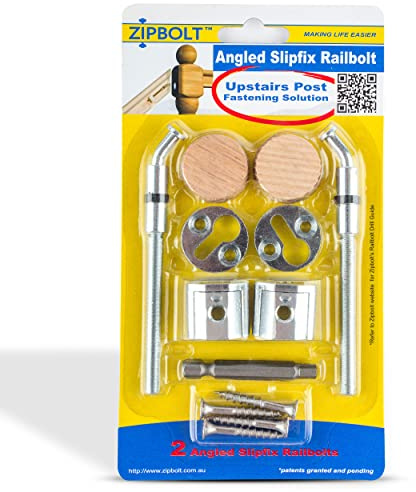 Zipbolt 13.960 Angled Slipfix Railbolt — Angled Handrail to Newel Post Connector for Upper Connection, Easy Residential and Commercial Installation, New Construction and Remodels | Upper angled handrail to newel connector kit, Hidden rail bolt fastener, Wood railing hardware, Gear-driven tightening