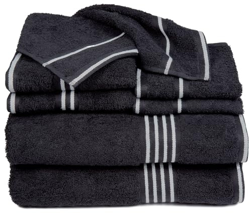 Lavish Home 8PC Bathroom Towels Set - 575GSM 100% Cotton Bathroom Essentials with 2 Bath Towels, 2 Hand Cloths, 2 Wash Cloths, and 2 Fingertip Fabric for Shower, Gym, Dorm and Spa (Black)