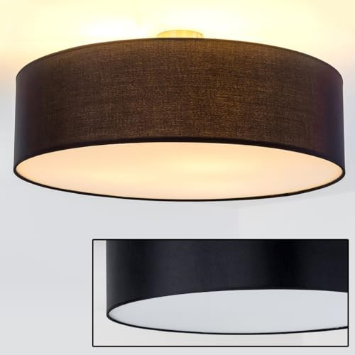 HOFSTEIN Deckenleuchte Foggia, runde Deckenlampe aus Metall/Stoff in Nickel-matt/Schwarz/Weiß, moderne Leuchte im Retro/Vintage-Design (Ø 60 cm), 3 x E27, Wohnzimmer, Esszimmer, Schlafzimmer, Küche