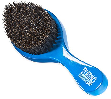 Torino Pro Wave Brushes by Brush King - Medium Curve Waves Brush #350 - Blue, Boar Bristles, Oval, for 360 Waves Hair Care