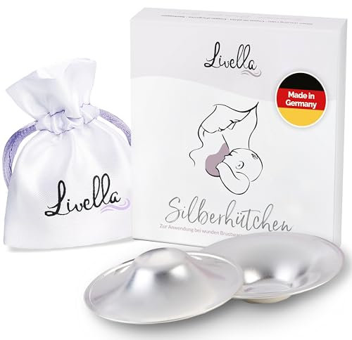 Livella | Silberhütchen aus 999er Silber | Made in Germany | Hilfe bei beanspruchten Brustwarzen | Unterstützt feuchte Regeneration beim Stillen | Wochenbett Stillhütchen (2 Stück) für Brustschutz