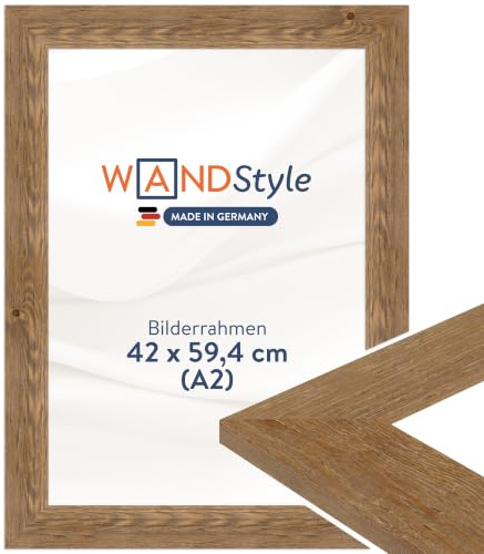 WANDStyle Bilderrahmen A2 Eiche, DIN A2 Bilderrahmen Holz 42x60 cm | Hochwertiger Holzbilderrahmen, Posterrahmen zum Aufhängen, Rahmen 42x60 cm, Fotorahmen H780 - Made in Germany
