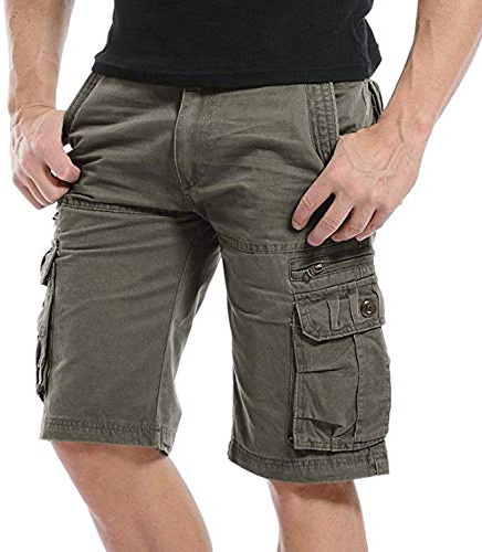 Kuson Hommes Shorts Bermudas Cargo Outdoor Coton Casual Lâche avec Poche Army Vert FR 42