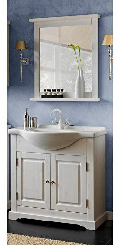 Lomadox Badmöbel Waschplatz Set inkl.Keramik-Waschtisch, Kiefer Massivholz, B x H x T ca.: 70 x 200 x 43 cm