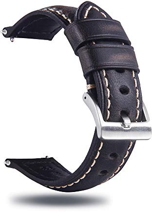 Berfine Quick Release Rindsleder Uhrenarmband, Vintage Retro Pull-Up Leder Uhrenband mit Schnalle aus Edelstahl, Ersatzarmband für Damen Herren Uhr und Smartwatch Bandbreite 18mm 20mm 22mm 24mm 26mm