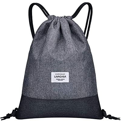 LIVACASA Turnbeutel Mit Reißverschluß Innentasche Sportbeutel Hipster Gym Bag Gefüttert Rucksack Mit Verstellbar Tunnelzug Turnsack Gymsack für Damen und Herren Grau
