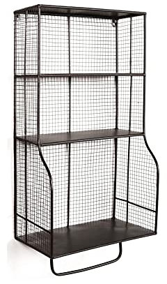 Benjara - Organizador de Pared de Metal con diseño de Rejilla y Tres estantes, Color Negro