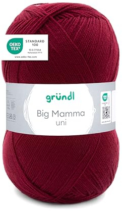 Gründl Big Mamma Uni (Lana per Maglieria, Set per Uncinetto, Filato per Maglieria e Uncinetto Effetto Lana, 100% poliacrilico, 400 g / 1040 m, Spessore del Ferro: 3,5-4,5, 1 x 400 g), Cherry