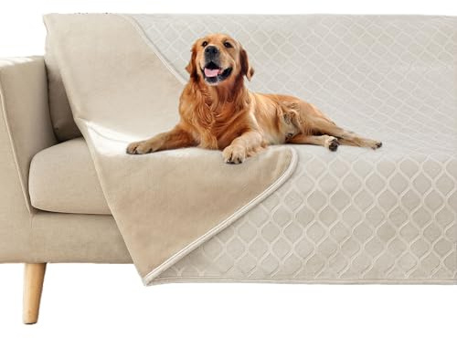 fuguitex Wasserdichte Hundedecke, Bettdecke, Hundedecke, Kristallsamt, marokkanisch, flauschig, gemütlich, Plüschdecke, Überwurfdecke für Couch, Sofa (172,7 x 208,3 cm, cremefarben + beige)