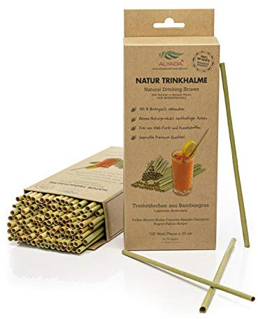 Naturali, cannucce in erba di bambù, 20 cm, cannucce usa e getta, 100 pezzi, biodegradabili