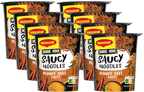 Maggi Magic Asia Saucy Noodles Peanut Saté Taste Cup, 8er Pack (8x75g)