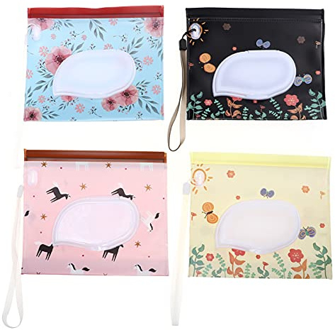 TOYANDONA Reusable Wet Tissue Dispenser Pouch Portable Small Wet Wipes Travel Bag with Open Window for Baby Care Outdoor Use 7.09X5.91X0.39 Inch