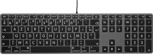 LMP – Tastiera USB Francese (AZERTY) a Caratteri Grandi con tastierino numerico – Copertura superiore in alluminio e 2 porte USB-A – Compatibile con Mac (Space Gray)