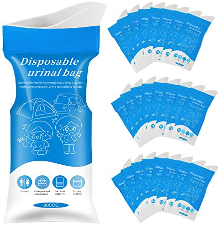 Moodooy Disposable Emergency Urinal Bag, 24 Pack Portable Camping Pee Bags, Travel Pee Bags, Traffic Jam Portable Urine Bag, Vomit Bags, for Men Women Kids Children Patient (8 Pack (Blue))