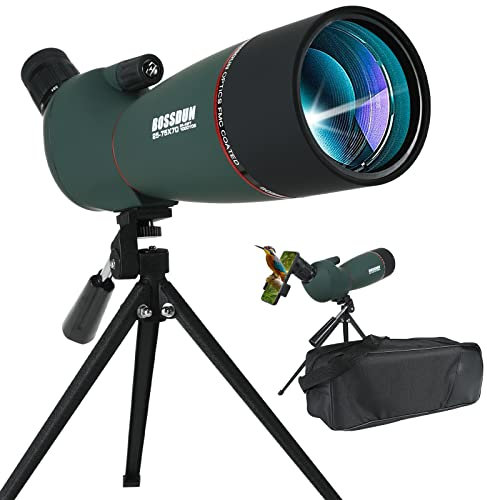 25-75x70 HD Spektiv Sportschützen mit Stativ- und Smartphone-Adapter, Zoom Bak4 Prism FMC Lens 45-Grad-abgewinkelte Teleskop für Vogelbeobachtung Wildlife Scenery Jagd Wildtiere Stargazing (GREENB)
