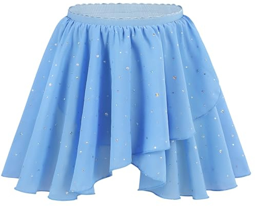 MdnMd Ballet Dance Chiffon Layered Sequin Skirt for Girls/Toddler Students Practise (Blue, Age 4-6)