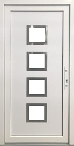 JeCo Haustüren Kunststoff LONDON/PARIS/MADRID/TOKIO - Weiß/Anthrazit (BxH: 980 x 2080 mm - DIN Rechts, LONDON - innen Weiß/außen Weiß)