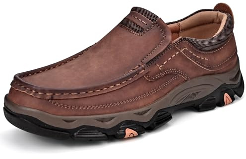 Men's Orthopedic Walking Shoes Genuine Leather Slip On Loafers, Comfortable Non-Slip Driving Loafers for Men Brown