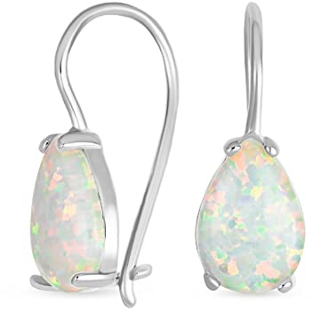 Edelstein Solitär Tropfen irisierend Feuer Orange Blau Weiß Erstellt Opal Tropfen Dangle Ohrringe für Frauen Teens .925 Sterling Silber Französisch Draht Oktober Geburtsstein