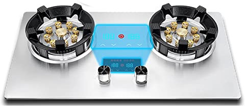 IBOWZ Plaque de Cuisson Gaz Plaque de Cuisson à gaz Cuisinière à gaz intégrée,Cuisinière à gaz à 2 brûleurs,Bouton en Alliage de Zinc-magnésium,Rappel Anti-brûlure à 55 ° +,Contrôle indépendant,AF