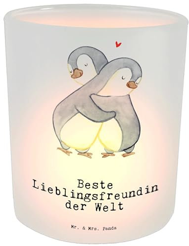Mr. & Mrs. Panda Deko Windlicht Lieblingsfreundin - Geschenk, Kerzenlicht, Love, Dankeschön, Windlicht Dekorieren, Teelichthalter, Glas Windlicht,