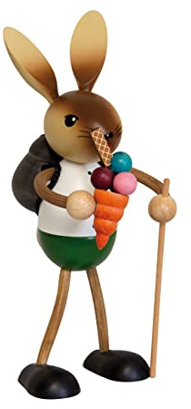 Kuhnert Drechslerei Osterdekoration/Osterhase - Kuhnerthase mit EIS und Wanderstock - aus Holz - Größe: stehend ca. 19 cm - Made in Germany
