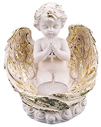 Pomurom Porte-Bougies Chauffe-Plat Chérubin, Bougeoir en Figurine d'ange en Résine, Supports pour Bougies Votives, Bougeoir Décoratif Ailes d'anges, Décoration pour Centre Table Salon Chambre Fête