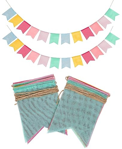 Witgift 2 Stück Schwalbenschwanz Wimpel Wimpelkette Outdoor Wetterfest Girlande Geburtstag, Schwalbenschwanz wimpelkette Stoff Ideal für Deko Gartenparty Happy Birthday Girlande Deko Einschulung