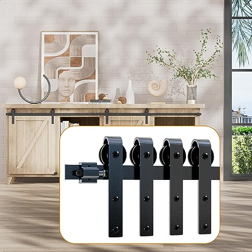 CCJH 183CM/6FT Mini Rail Porte Coulissante kit de Quincaillerie Suspendue Interieur pour Meuble TV à Porte Double Petite Armoire (Cabinet is not included)