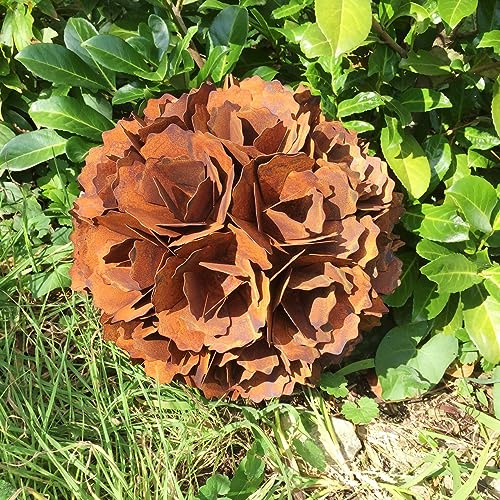 Stenfin värld, ge blomkula 30 cm, rostfritt stål, trädgårdsdekoration, väderbeständig, rostboll, maskros, kula, rosboll, trädgårdsboll