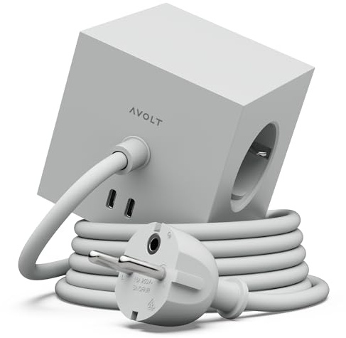 Avolt Square 1 Design Steckdosenleiste Würfel, 3 Steckdosen, 2 USB-C, 1,8m