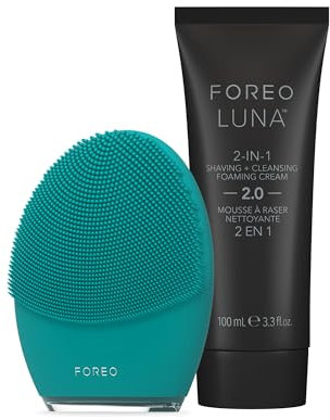 FOREO Gentelman's Choice LUNA 4 MEN - Spazzola detergente viso per pelle e barba + Schiuma da barba detergente 2 in 1 LUNA (100 ml) - Skincare uomo rassodante - Con app - Ricaricabile con USB