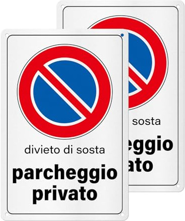 YIKIADA 2 Pezzi Parcheggio Privato Divieto Di Sosta Cartello Passo Carrabile in Alluminio, Impermeabile, Autoadesivo, Facile da installare, Fori inclusi 20 x 30 cm