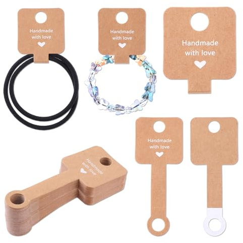 100 PCS Self Adhesive Bracelet Display Cards, Necklace Display Card Keychain Displays Card Paper Handmade Jewelry Cards Blank Bracelets Packaging for Keychain, Earring, Bracelet, Hair Band