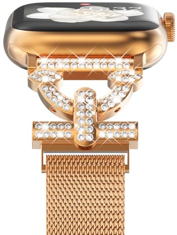 NewWays Milanaise Armband für Apple Watch 38mm 40mm 41mm 42mm,Roségold | Damen Bling Edelstahl Ersatzarmband Magnetverschluss Kompatibel mit iWatch SE Series 11/10/9/8/7/6/5/4/3/2/1