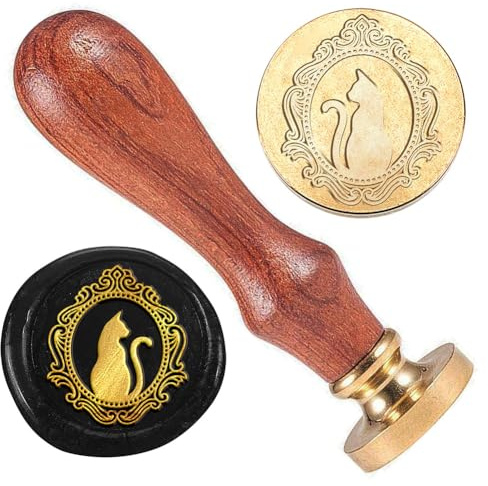 DELORIGIN Wachsstempel Spiegelkatze Wachssiegelstempel Katze 25mm Messingkopf Stempel Mit Holzgriff Retro Wachssiegelstempel Für Geschenkverpackungen Umschläge Karten Briefe Weinpakete Dekoration