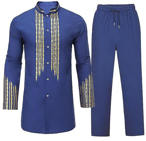 Herren-Bademantel, atmungsaktiv, knitterfrei, atmungsaktiv, gerollte Ärmel, Cardigan, Hose, Set, Arbeitsanzüge für Herren, blau, XL