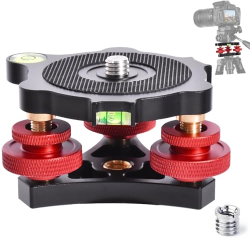 Tripod Leveling Base,Camera Head Leveler,3/8”Thread,+/-5°Precise Angle Adjustment,Aircraft-Grade Aluminum Alloy 3axis Tri Wheel Head,for Macro Panoramic Head,LP64