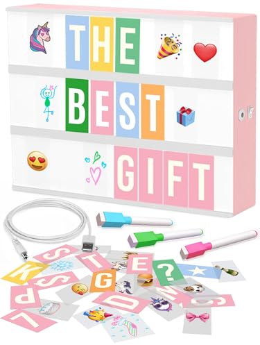 tricase Lightbox Pink A4 with 312 Letters & Emoji & 3 Markers, USB - LED Light Box Decorative Lights - Light Sign Letters Board Gifts for Women & Girls Christmas & Birthdays - Pink Decoration