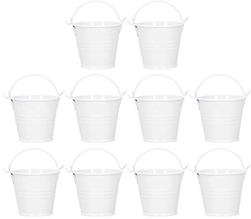 Round Ice Buckets Metal Iron Pail for Kids Candy Crafts Party Favors, 10PCS Small Metal Bucket with Handles, Mini Succulent Plant Pot, Hanging Flower Pot for Indoor Outdoor Decor (4 * 5.5 * 6-White)
