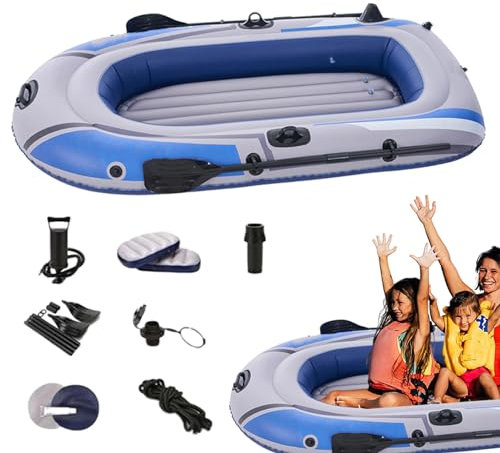 Schlauchboot – Floß, Luftboot mit Ruderschlössern und manueller Luftpumpe, aufblasbares Fischerfloß, robust | 4 Luftkammern, Angler-Kajak-Auslaufschutz für Wasserabenteuer, Freizeitangeln (blau)