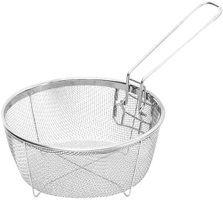 Generic Multifunctional Foldable Deep Fry Basket, Stainless Steel, Round Wire Mesh French Chip Frying Serving Food Presentation Tableware with Folding Handles (B: 23 * 23cm)