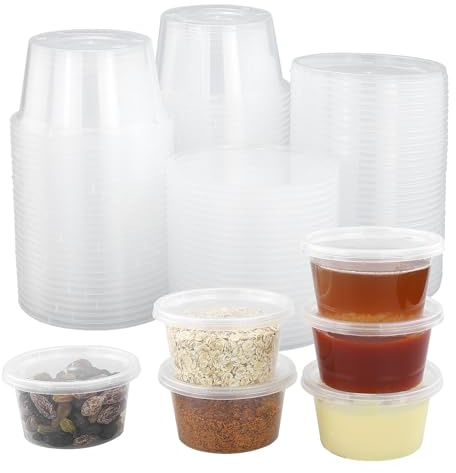 55 rotondi per alimenti con coperchio, piccoli contenitore per alimenti, contenitori per alimenti, riutilizzabili con coperchio, transparente, 100 ml, per salse, insalate, chutney