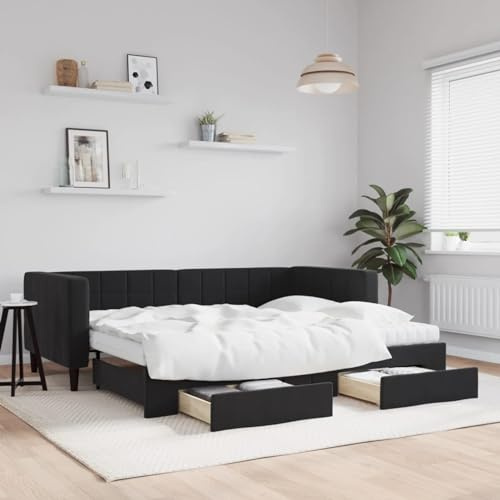 LAPOOH Tagesbett Ausziehbar mit Schubladen Schwarz 90x190 cm Samt, Schlafsofa, Daybed, Bettsofa, Sofa Bed, Sofabett, Schlafcouch, Jugendbett, Bettgestell, Bettcouch - 3196778