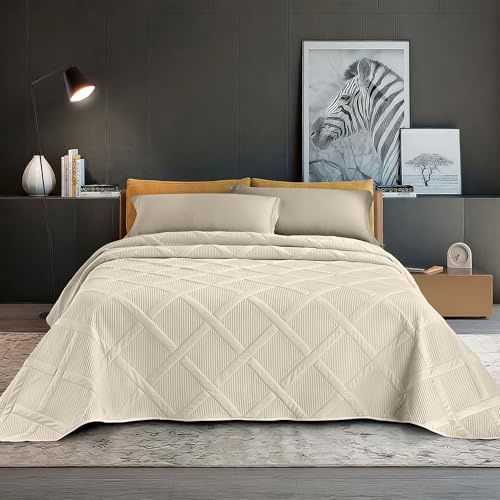 IlGruppone Copriletto Trapuntato Matrimoniale Elegante Trapuntino Lavorazione Intrecciata Due Piazze Trapunta Coperta Leggera Coperta Letto Leggera Primavera Estate - Crema